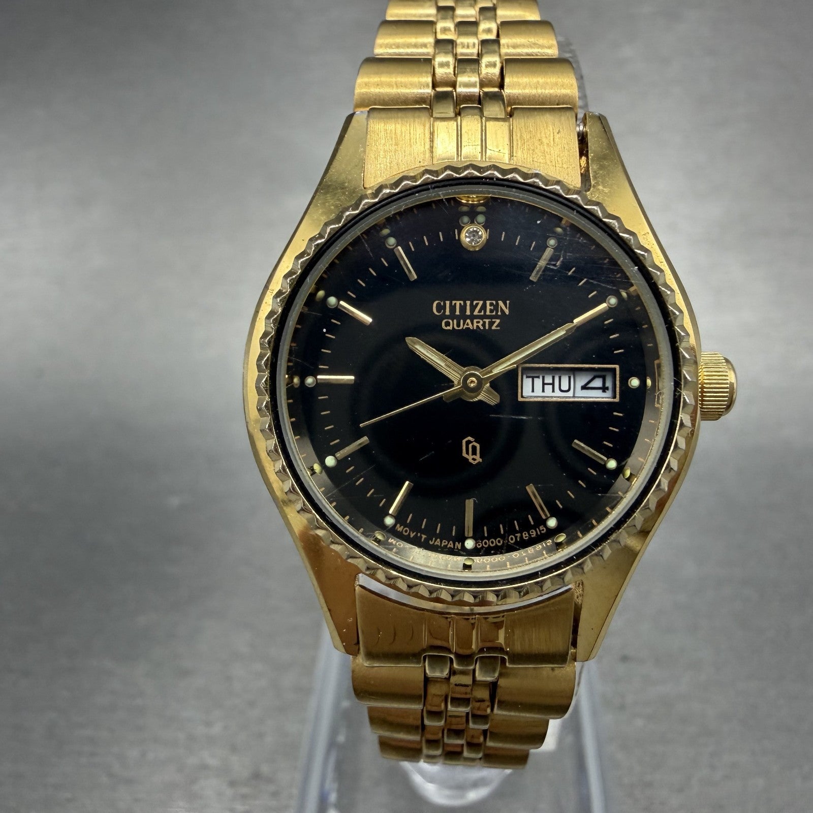 Citizen CQ Watch Women 26mm Black Dial Gold Tone Daydate 6000-072952 New Battery0