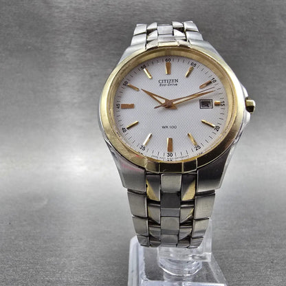 Citizen Eco-Drive Watch Men 38mm White Dial Two Tone Date E111-S049521 Runs5
