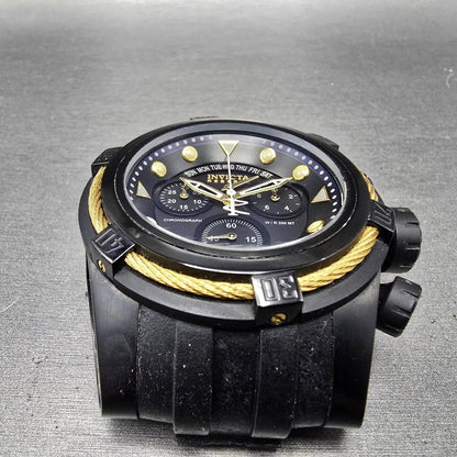 Invicta Reserve Bolt Zeus Chronograph Watch Men 53mm Black Dial Black Gold READ2