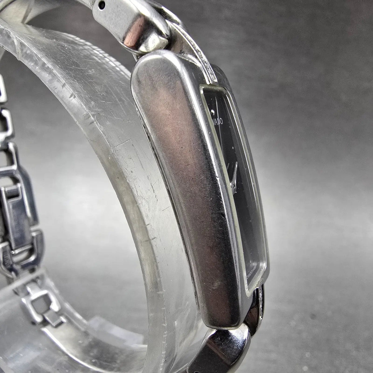 Movado Vivo Tank Watch Women 14mm Black Dial Steel Rectangle Diamonds New Batt3