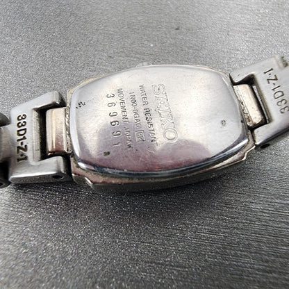 VTG Seiko Watch Women 16mm Blue Dial Silver Tone Rectangle 1N00-0GA0 New Battery