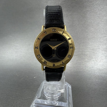 Gucci 3001L Watch Women 26mm Black Dial Gold Plated Round Vintage PARTS6