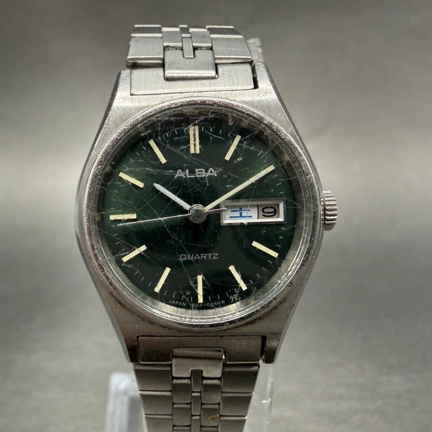 Seiko Alba Watch Women 24mm Green Dial Silver Tone Daydate Y643-0040 New Battery0