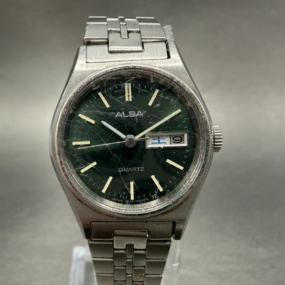 Seiko Alba Watch Women 24mm Green Dial Silver Tone Daydate Y643-0040 New Battery0