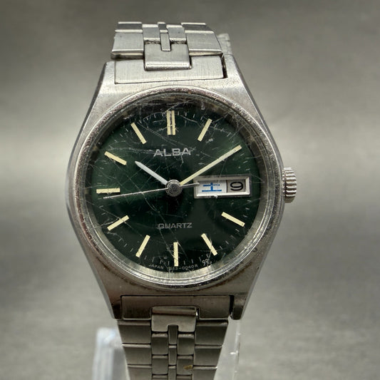 Seiko Alba Watch Women 24mm Green Dial Silver Tone Daydate Y643-0040 New Battery0