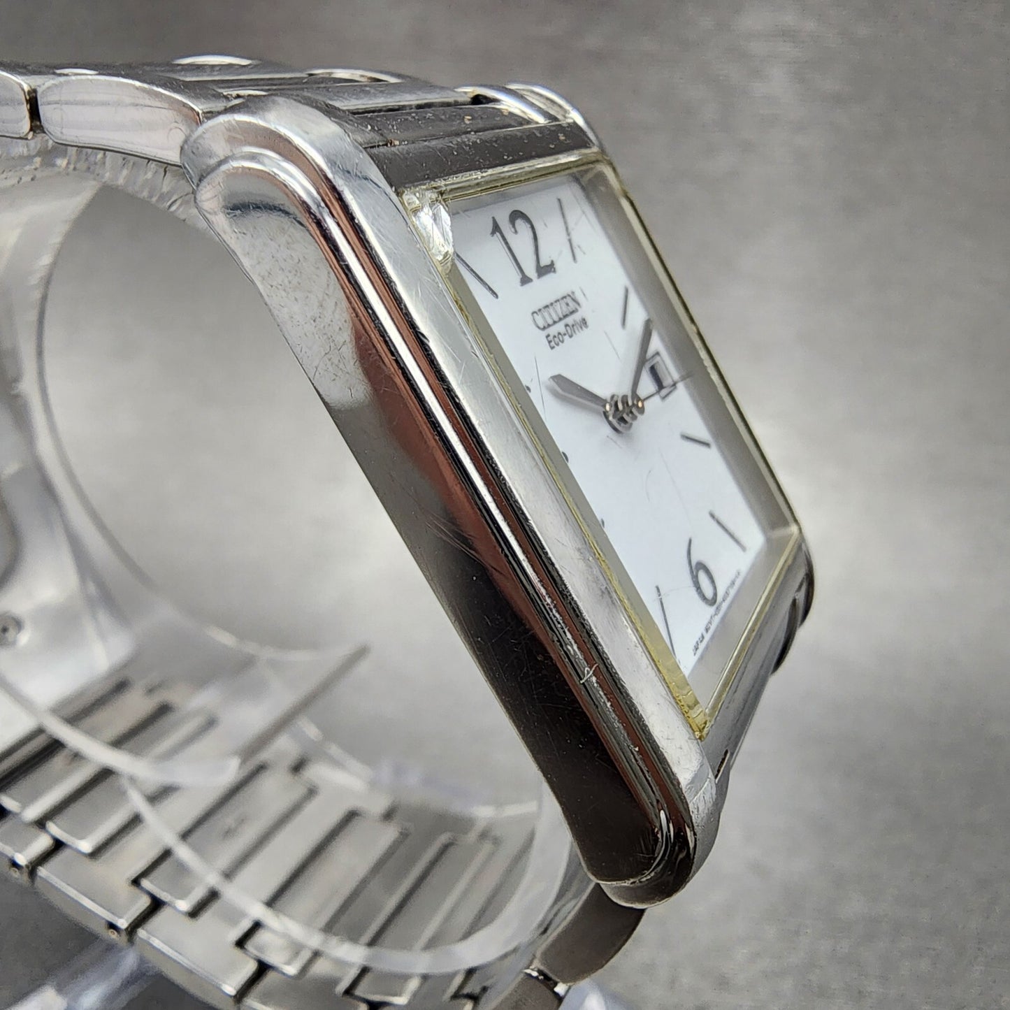 Citizen EcoDrive Tank Watch Women 26mm White Dial Silver Tone Date Runs3