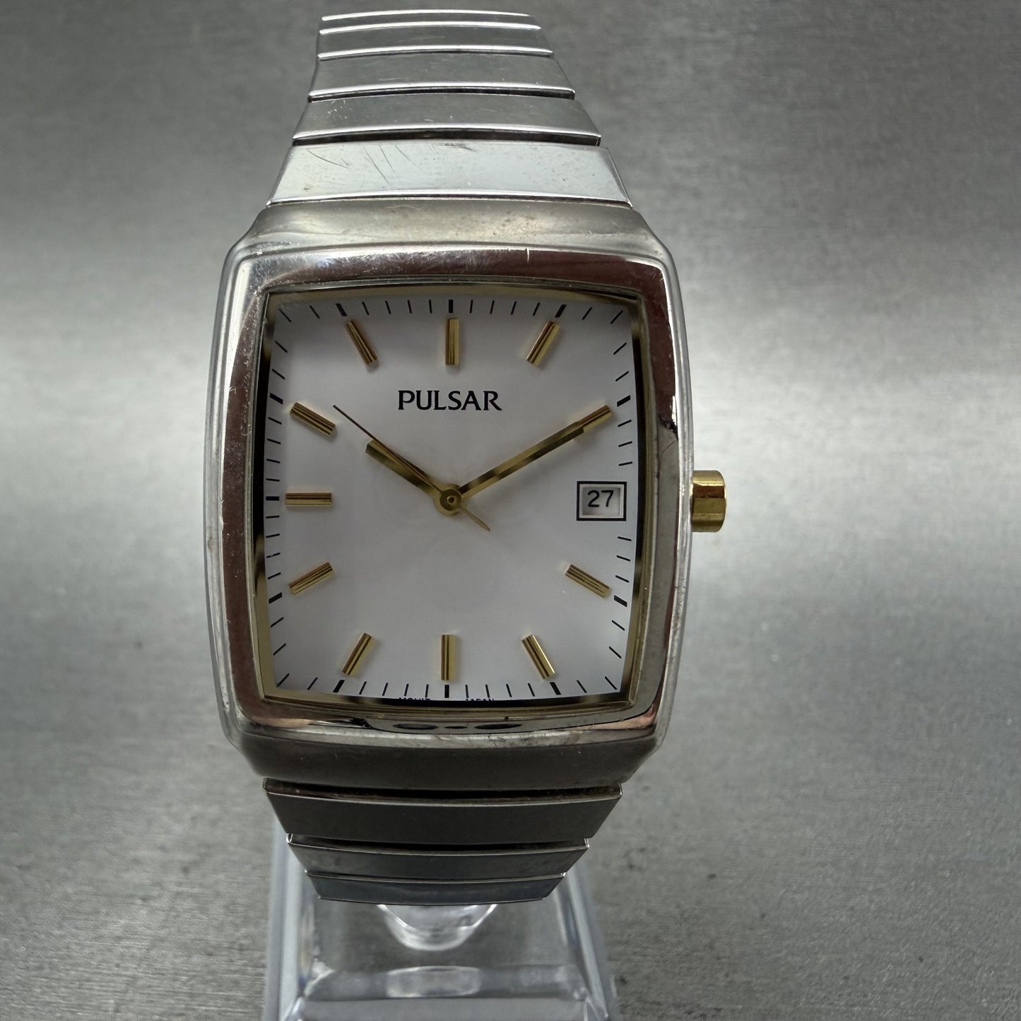 Seiko Pulsar Watch Men 31mm White Dial Silver Tone Date VX32X286 New Battery0