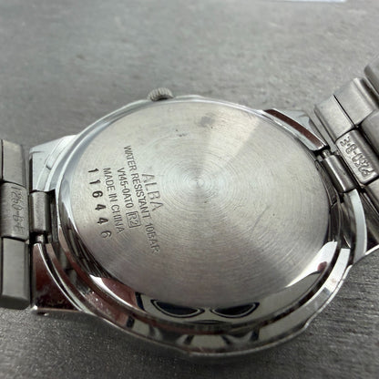 Seiko Alba Solar Watch Men 36mm black Dial Silver Tone Date V145-0AT0 Runs9