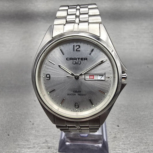Citizen Q&Q Carter Watch Men 36mm Silver Dial Silver Tone Daydate Round New Batt0