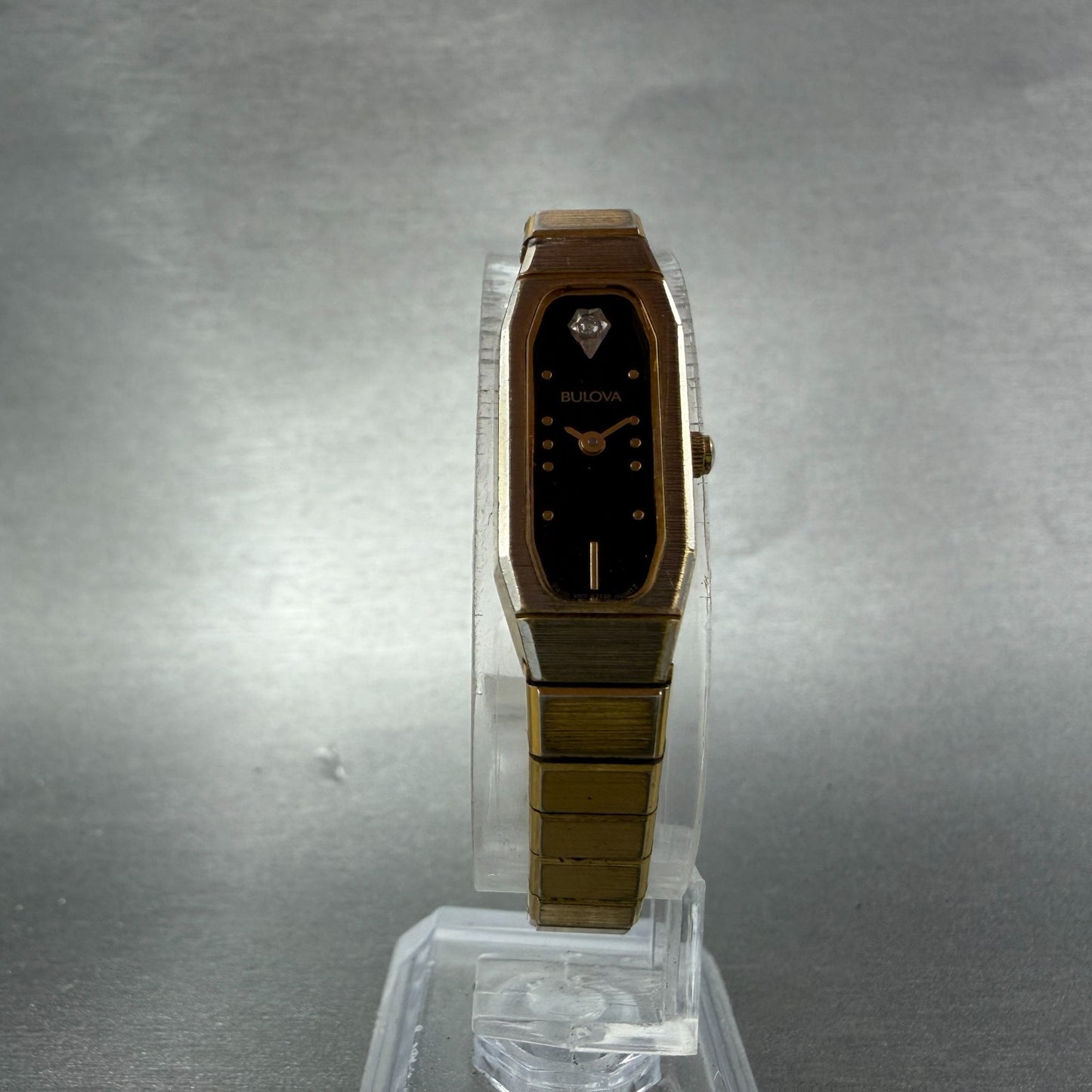 Bulova Watch Women 12mm Black Dial Gold Tone Octagon 92T22 New Battery5