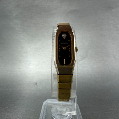 Bulova Watch Women 12mm Black Dial Gold Tone Octagon 92T22 New Battery5