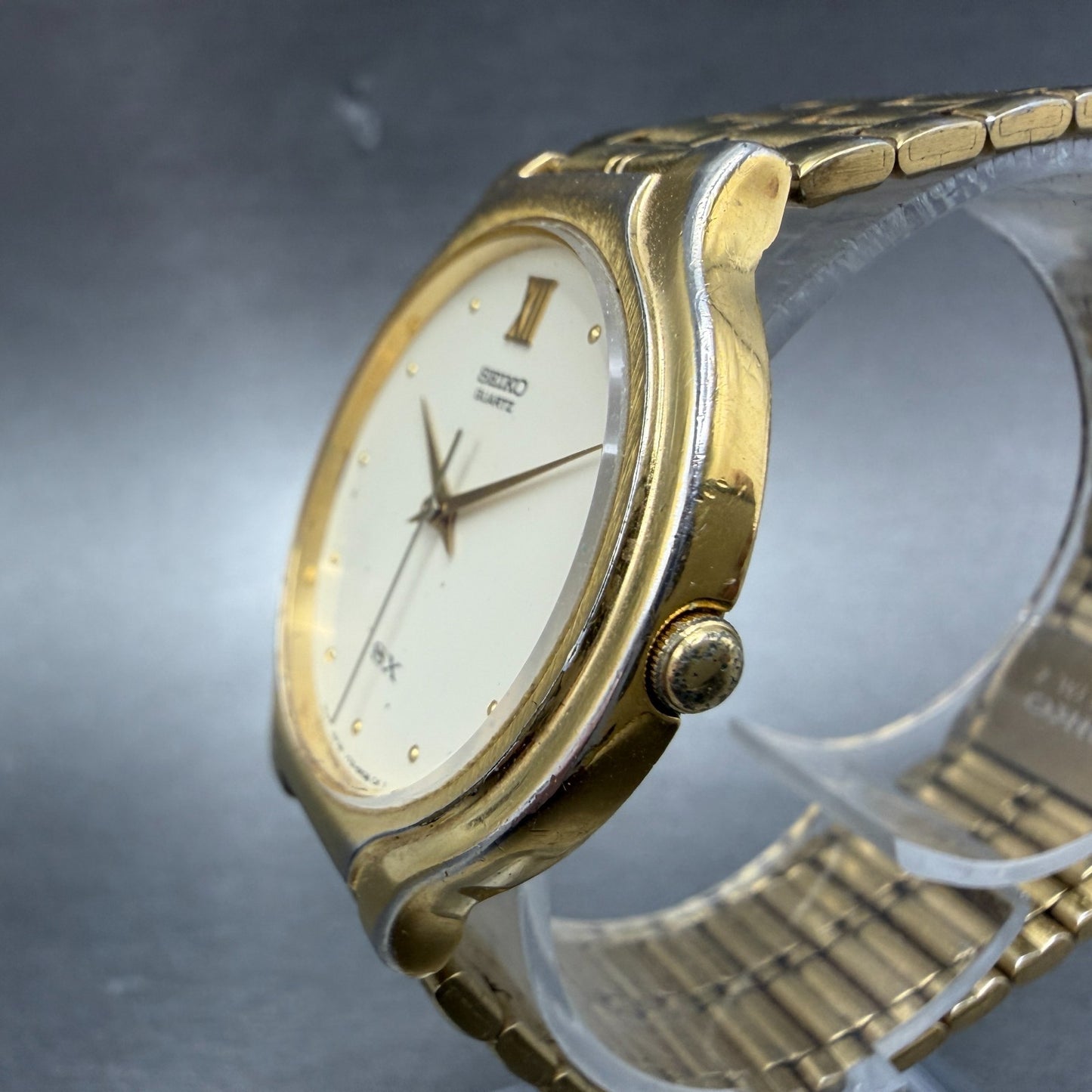 Seiko SX Watch Men 34mm Cream Dial Gold Tone Round Vinatge V701-6K00 New Battery2