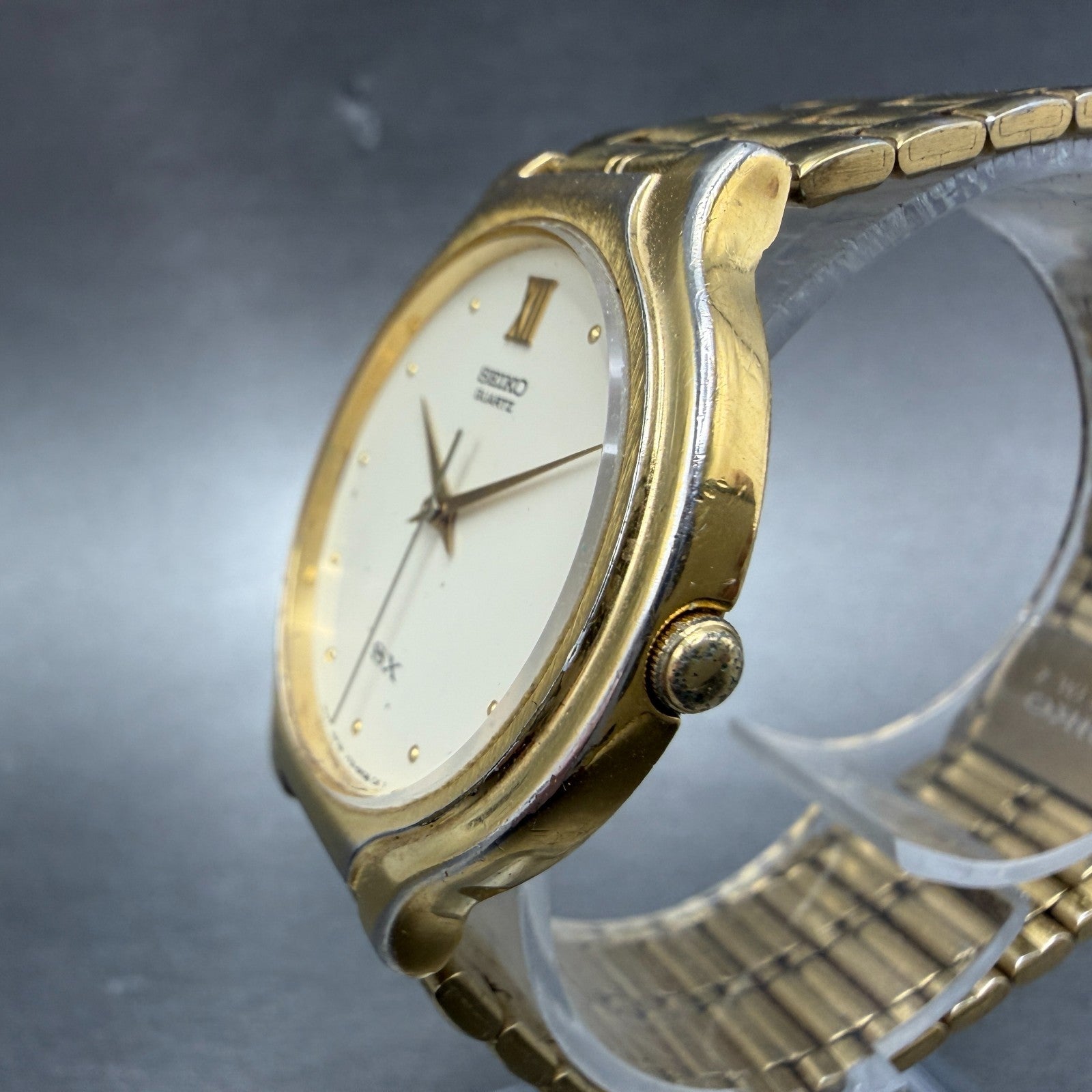 Seiko SX Watch Men 34mm Cream Dial Gold Tone Round Vinatge V701-6K00 New Battery2