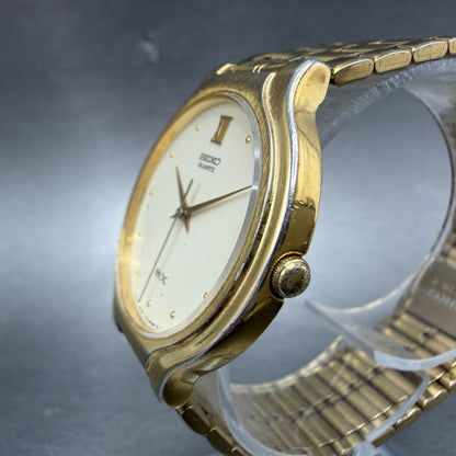 Seiko SX Watch Men 34mm Cream Dial Gold Tone Round Vinatge V701-6K00 New Battery2
