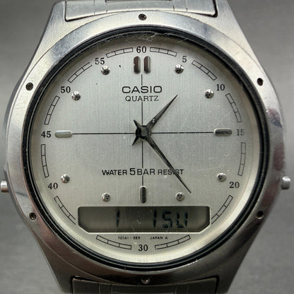 Casio AW-100 Watch Men 35mm Analog Digital Silver Alarm Round New Battery1
