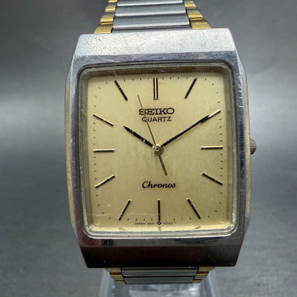 Seiko Chronos Tank Watch Men 27mm Champagne Dial Two Tone 9531-5020 New Battery0