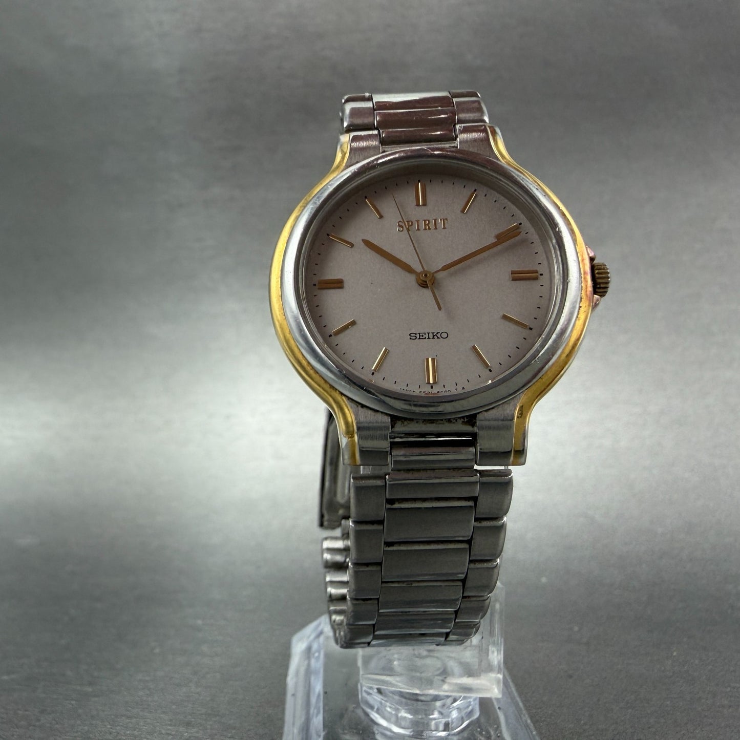 Seiko Spirit Watch Unisex 32mm Gray Dial Two Tone Round 5E31-6C30 New Battery5