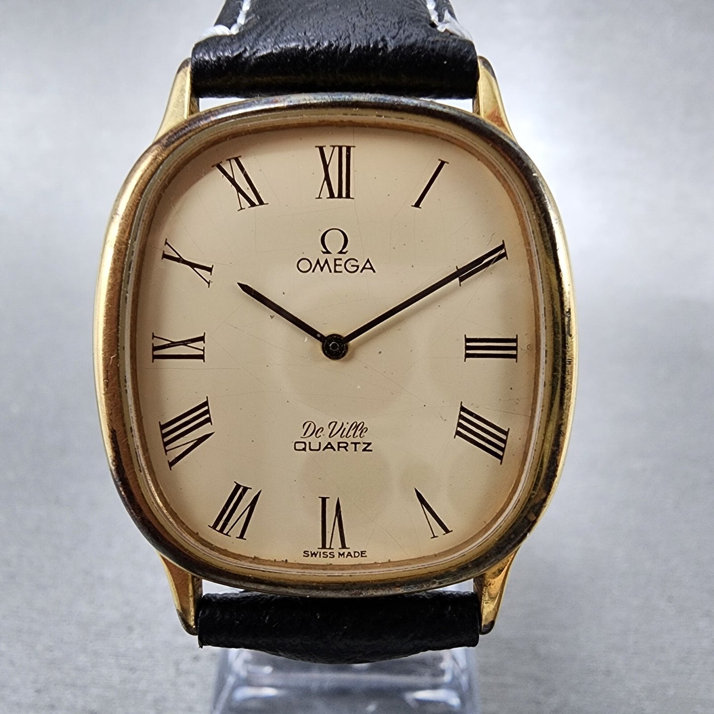 Omega De Ville Tank Watch Men 30mm Cream Dial Gold Plated 191.0132 New Batttery1