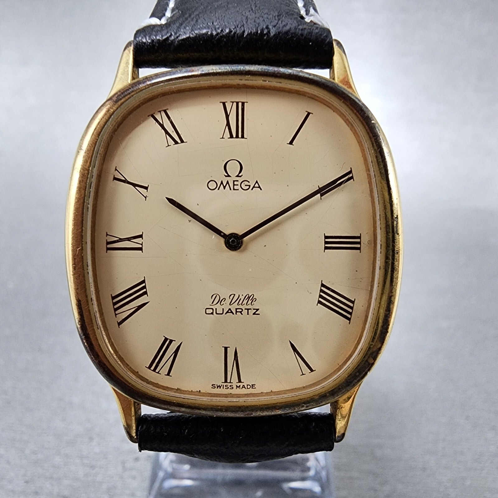 Omega De Ville Tank Watch Men 30mm Cream Dial Gold Plated 191.0132 New Batttery1