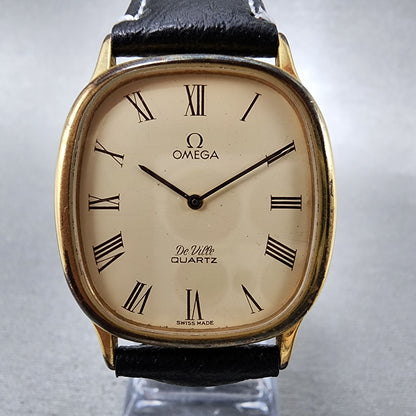 Omega De Ville Tank Watch Men 30mm Cream Dial Gold Plated 191.0132 New Batttery1