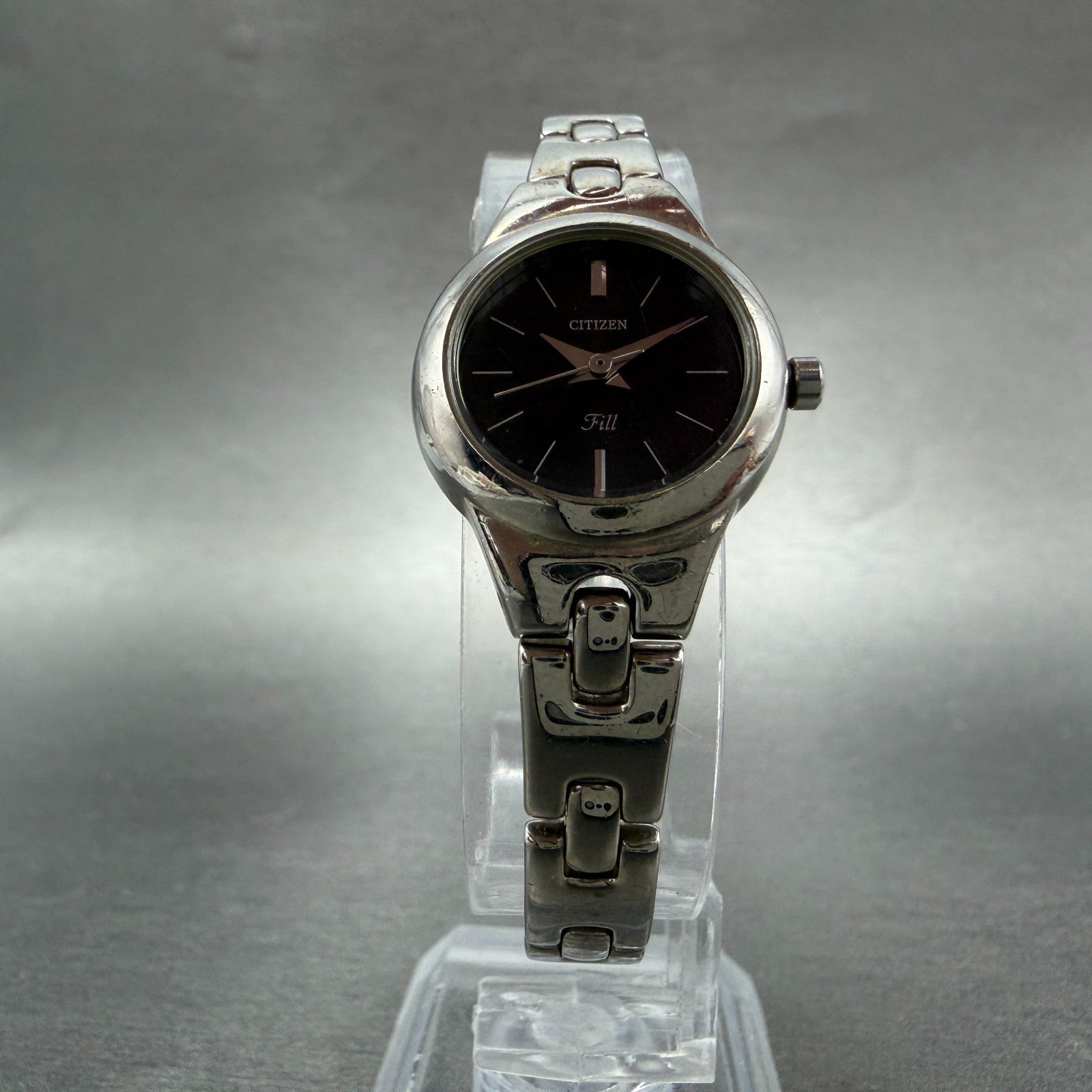 Citizen Fill Watch Women 21mm Black Dial Silver Tone Round 5930-S75519 New Batt5