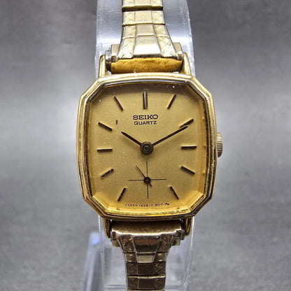 Seiko Watch Women 19mm Champagne Dial Gold Tone Octagon 1428-5069 New Battery0