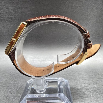 Seiko Tank Watch Men 25mm Gold Dial Gold Tone Rectangle V700-5K30 New Battery JP6