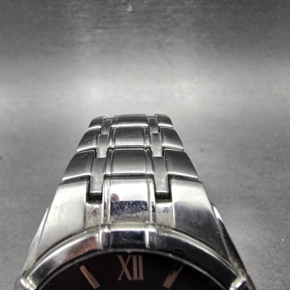 Seiko Solar Watch Men 38mm Black Dial Silver Tone Date Round V157-0AM0 Works L4
