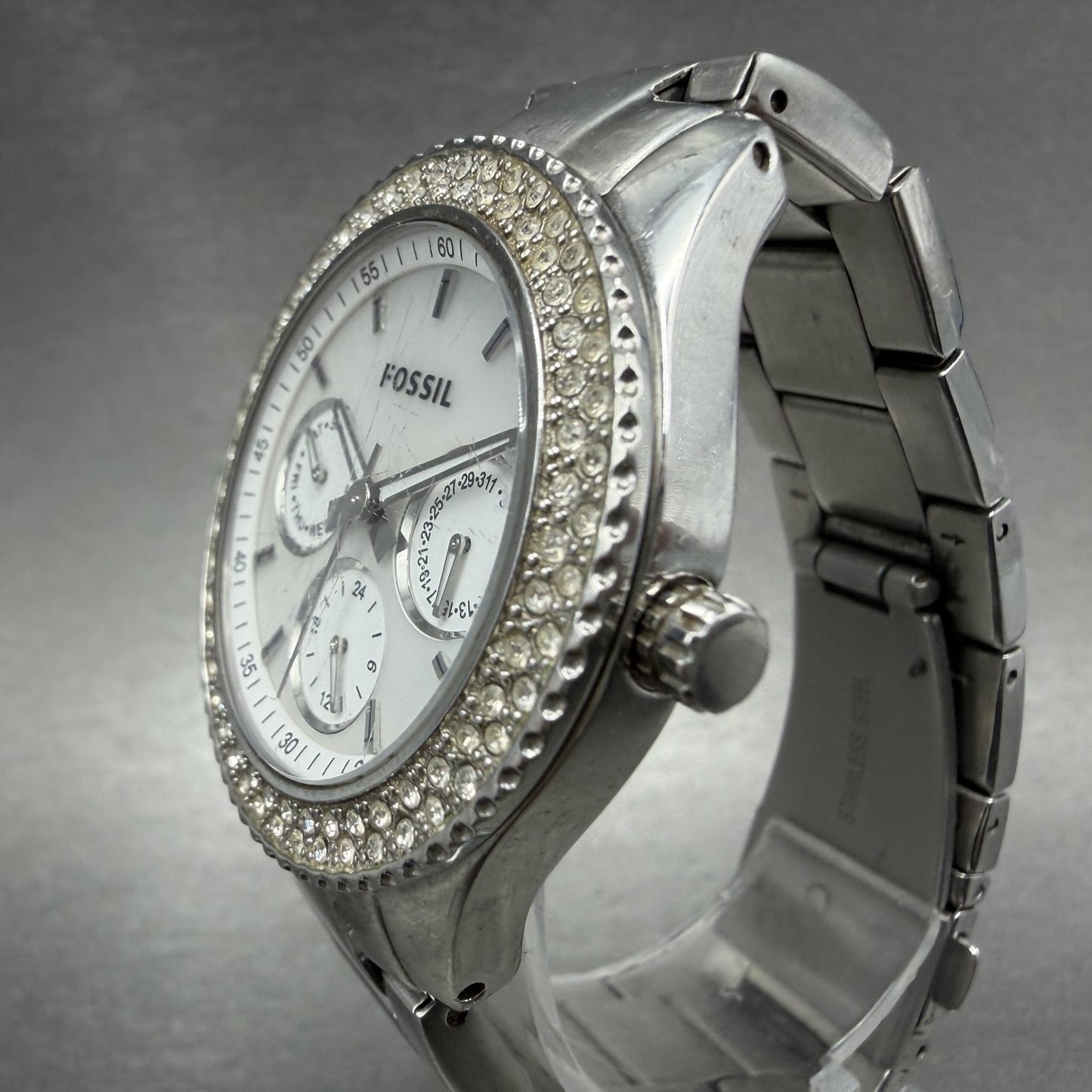 Fossil Stella Watch Women 38mm MOP Dial Steel Daydate ES2860 Round New battery2