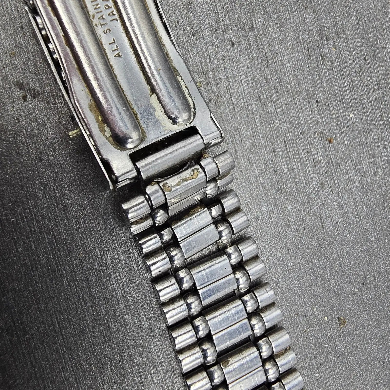 Seiko Bracelet 17mm Stainless Steel Silver Tone Tri Folding Clasp VTG Japan10