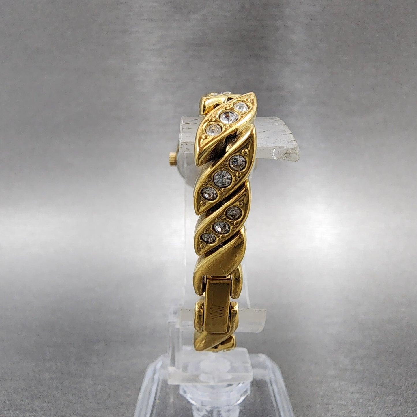 Wittnauer Watch Women 19mm Gold Dial Gold Tone Round Crystal Accents New Battery7
