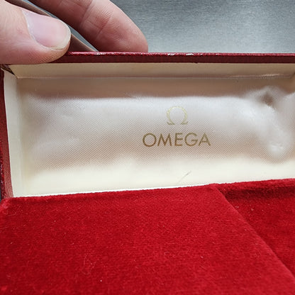 Omega Watch Box Red Leather Finish Coffin Swiss Made Vintage 1960s3