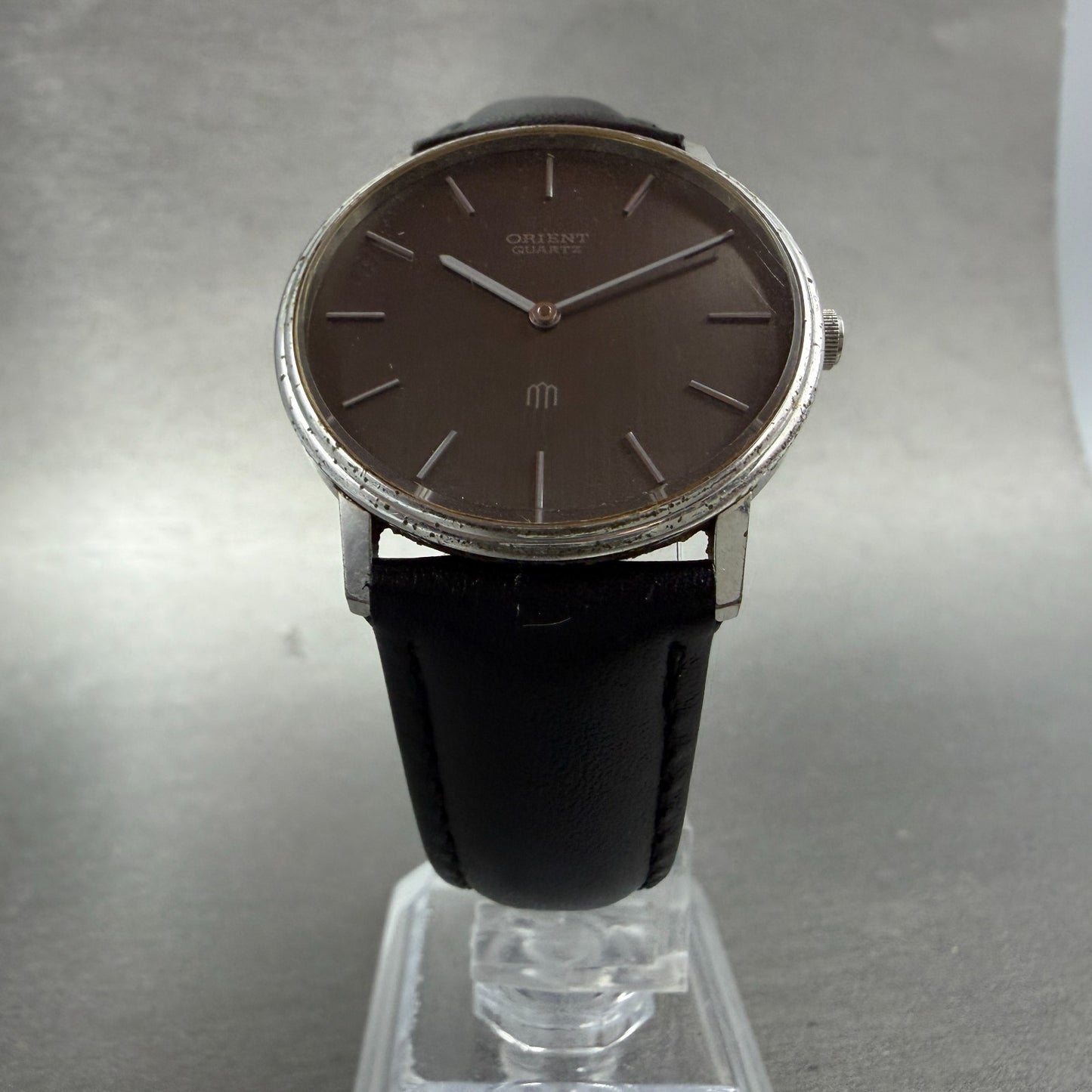 Orient Watch Men 32mm Black Dial Silver Tone Round Y050602-00 New Battery VTG5