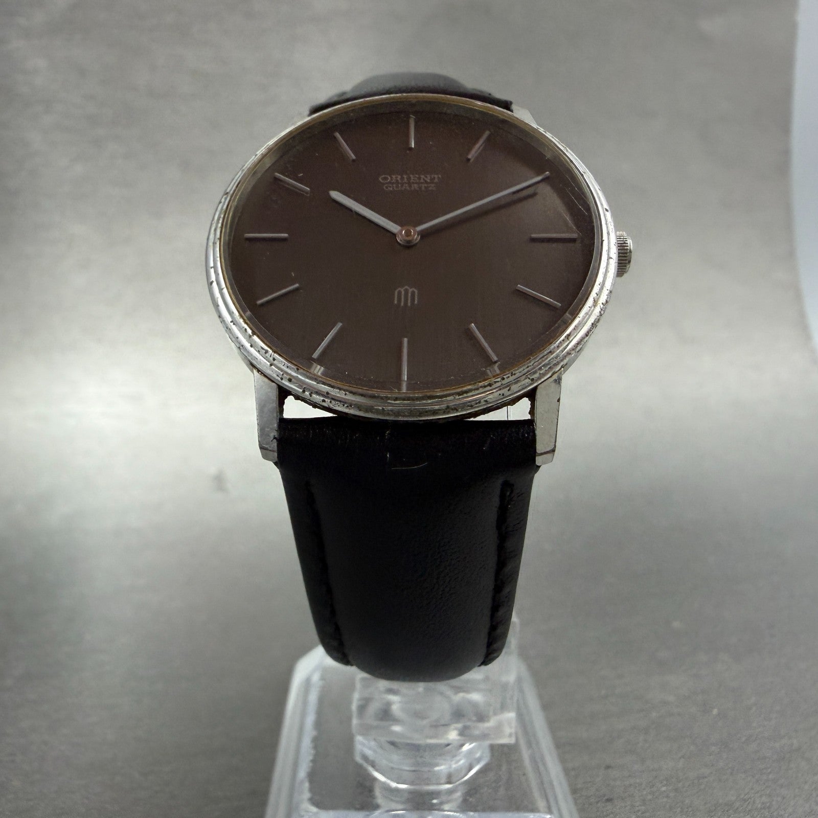 Orient Watch Men 32mm Black Dial Silver Tone Round Y050602-00 New Battery VTG5