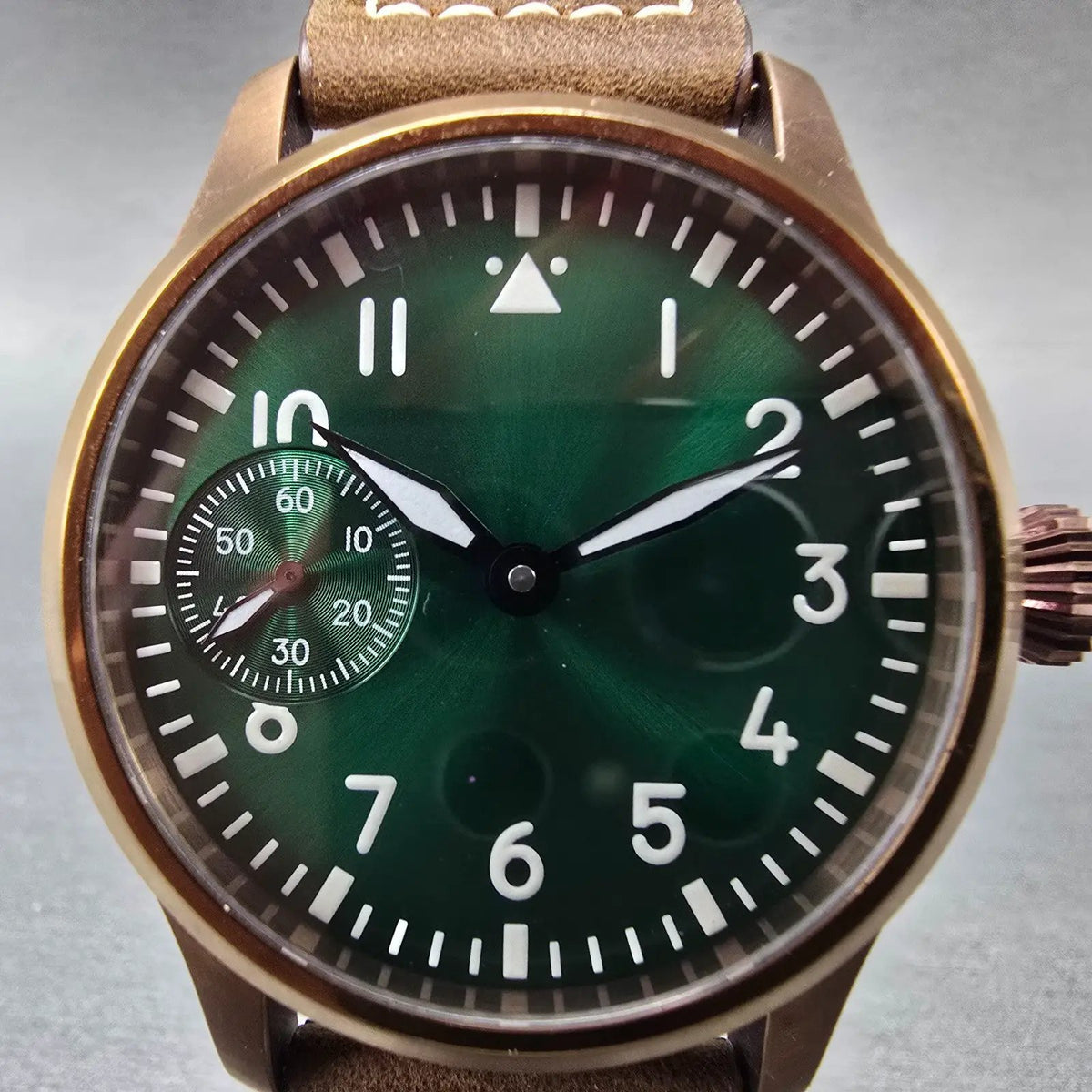 CORGEUT Pilot Watch Men 42mm Green Dial Bronze Tone Manual Wind Small Seconds1