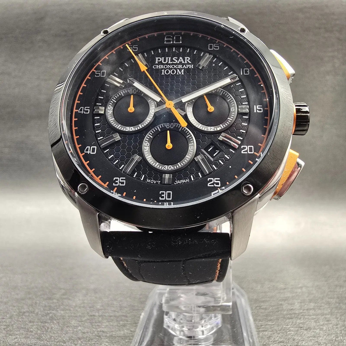 Pulsar Chronograph Watch Men 46mm Black Dial Silver Tone Date VD53-X112 New Batt5