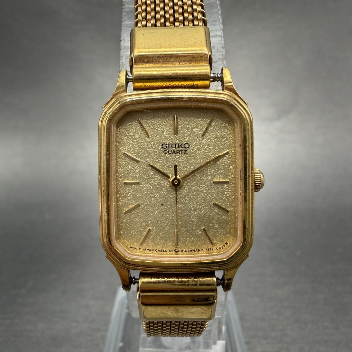 Seiko Tank Watch Women 20mm Champagne Dial Gold Tone 7321-5270 New Battery0
