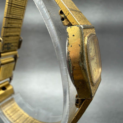 Seiko Watch Women 16mm Champagne Dial Gold Tone Hexagon 54205409 New Battery 563