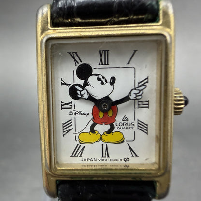 Lorus Mickey Mouse Tank Watch Women 17mm White Dial Gold Tone Rectangle New batt1