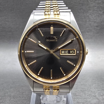 Seiko Watch Men 34mm Gray Dial Two Tone Daydate Round 7N43-7A99 New Battery0
