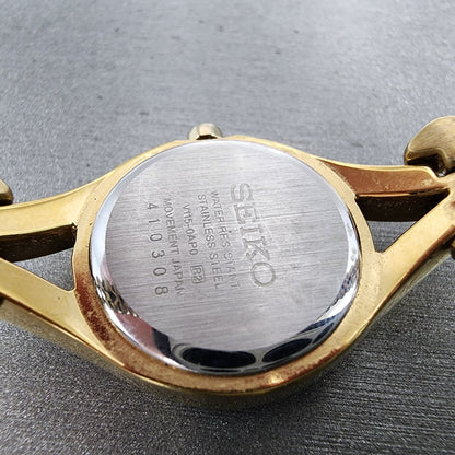 Seiko Solar Watch Women 22mm Champagne Dial Gold Tone Round V115-0AP0 Runs