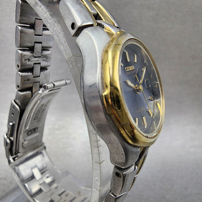 Citizen EcoDrive Watch Women 24mm Blue Dial Two Tone Date E011K15711 Runs3
