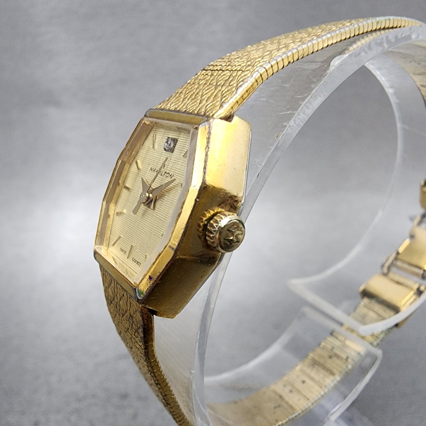 Hamilton Watch Women 26mm Gold Dial Gold Octagon 9220 New Battery Vintage2