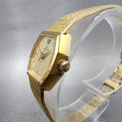 Hamilton Watch Women 26mm Gold Dial Gold Octagon 9220 New Battery Vintage2