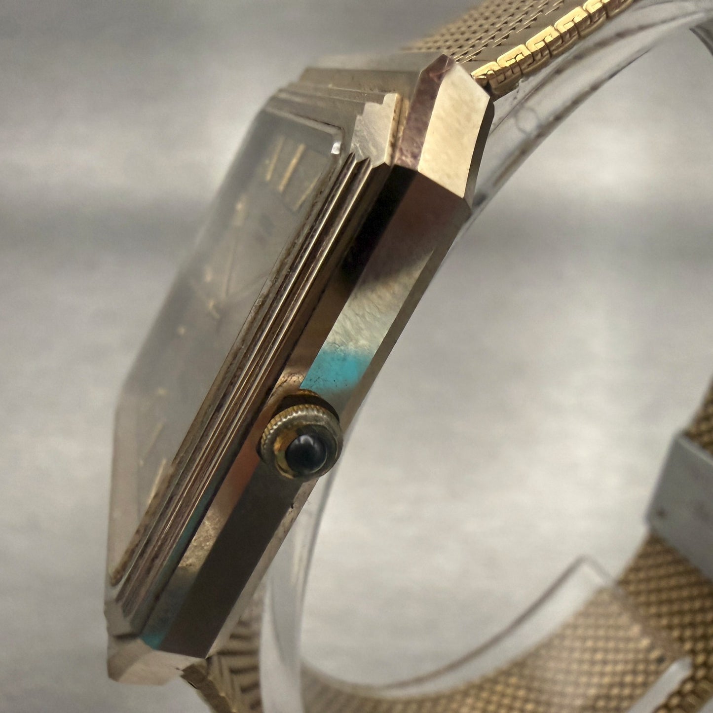 Seiko Dolce Watch Men 29mm Gold Dial Gold Tone Rectangle 5931-5490 New Battery2