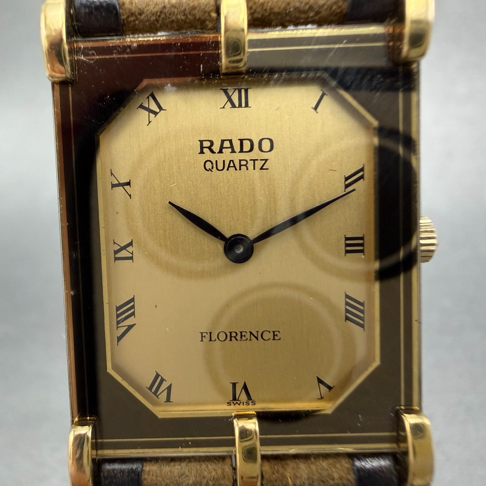 Rado Florence Tank Watch Women 22mm Gold Dial Gold Tone Rectangle New Battery1