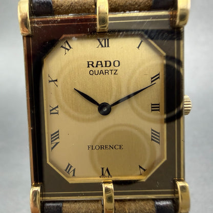 Rado Florence Tank Watch Women 22mm Gold Dial Gold Tone Rectangle New Battery1