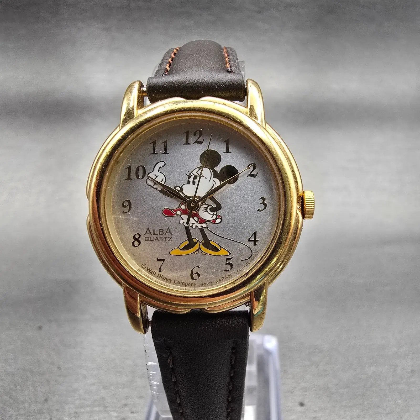 Seiko Alba Minnie Mouse Watch Women 26mm Silver Dial Gold Tone V501-0170 New Bat0