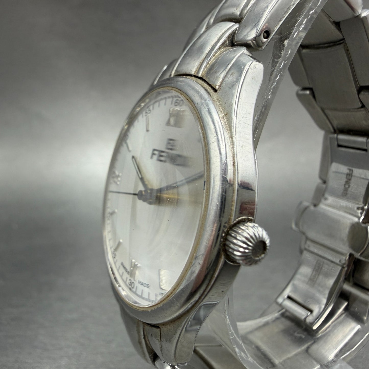 Fendi Orologi Watch Men 35mm Silver Dial Silver Tone Date Round 061-036 New Batt2