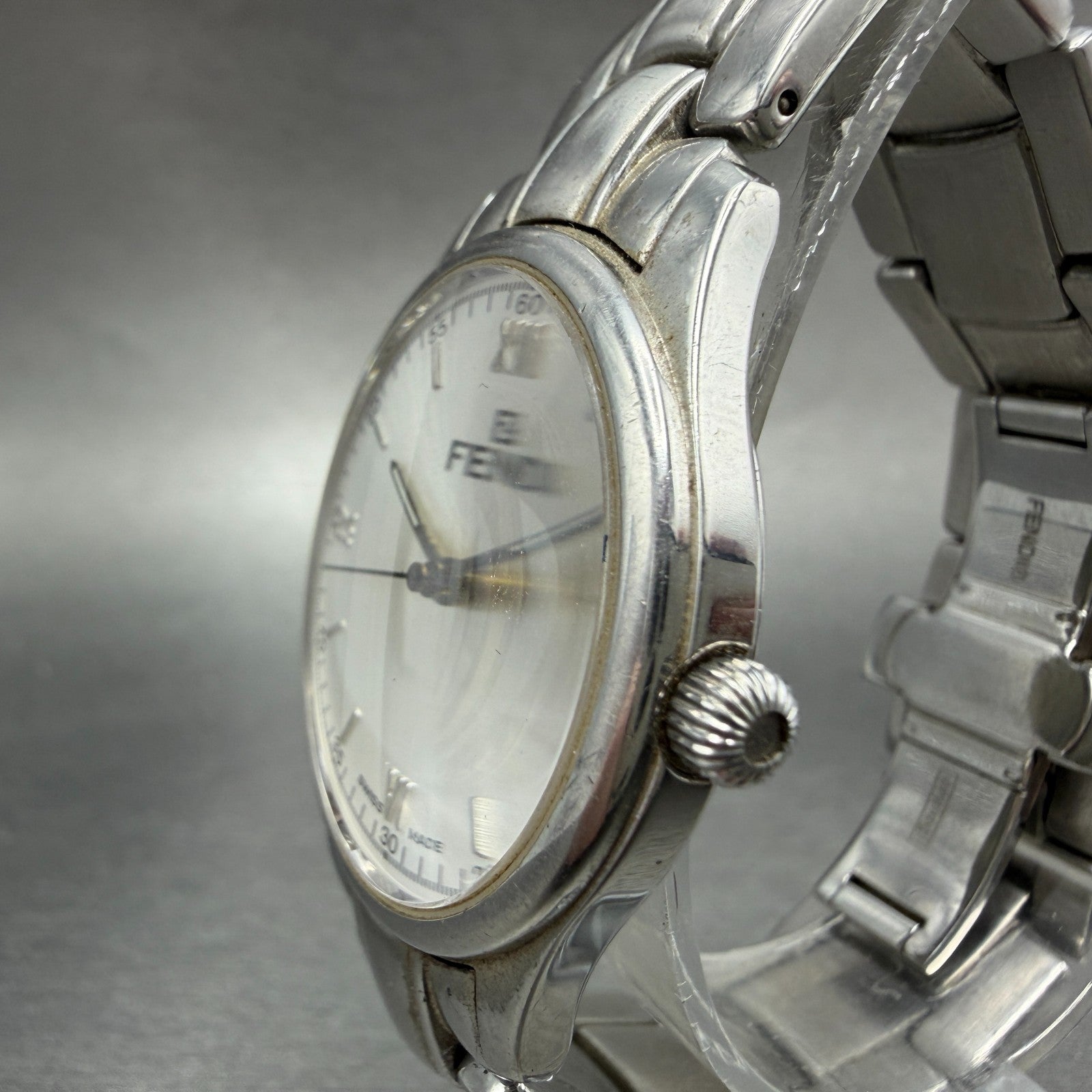 Fendi Orologi Watch Men 35mm Silver Dial Silver Tone Date Round 061-036 New Batt2